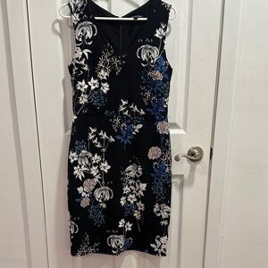 Banana Republic Black and Blue Floral Midi Dress